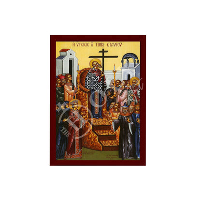 The Elevation of the Holy Cross icon Handmade Greek Orthodox icon Exaltation Holy Cross, Byzantine art wall hanging on wood plaque - TheHolyArt