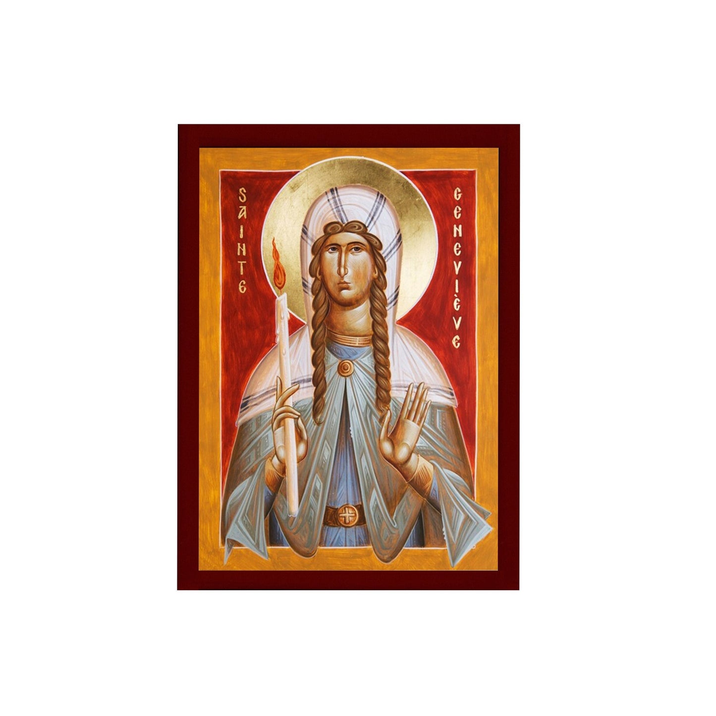 Saint Genevieve icon, Handmade Greek Orthodox Catholic icon of St Genevieve of Paris, Christian art wall hanging wood plaque, religious gift TheHolyArt