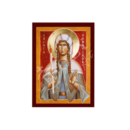 Saint Genevieve icon, Handmade Greek Orthodox Catholic icon of St Genevieve of Paris, Christian art wall hanging wood plaque, religious gift - TheHolyArt