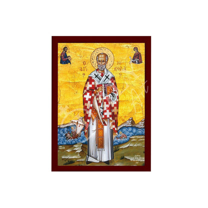 Saint Nicholas icon, Handmade Greek Orthodox icon of St Nick, Byzantine art wall hanging icon on wood plaque, religious decor (2) - TheHolyArt