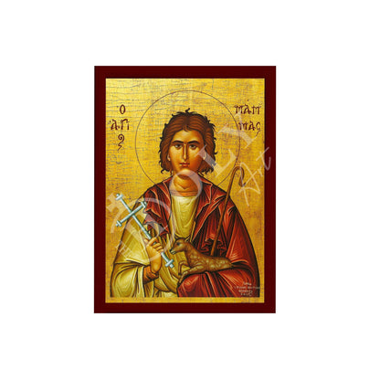 Saint Mamas icon, Handmade Greek Orthodox icon St Mamas of Caesarea, Byzantine art wall hanging on wood plaque icon, religious decor - TheHolyArt