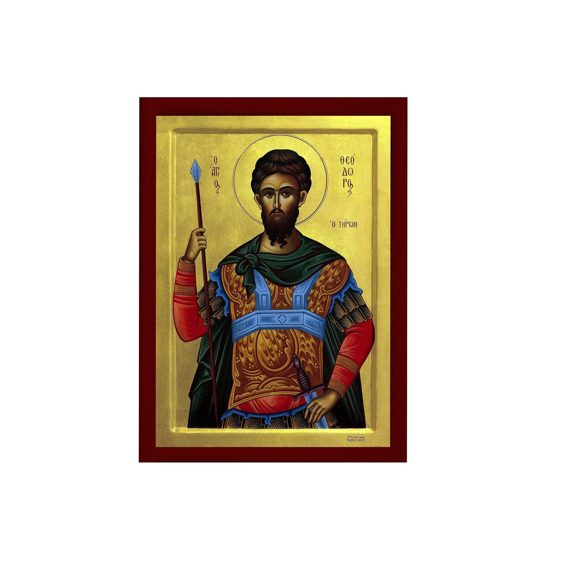 Saint Theodore icon, Handmade Greek Orthodox icon St Theodore The Tyro, Byzantine art wall hanging on wood plaque icon, religious decor TheHolyArt