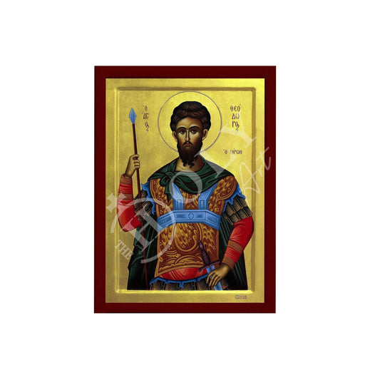 Saint Theodore icon, Handmade Greek Orthodox icon St Theodore The Tyro, Byzantine art wall hanging on wood plaque icon, religious decor - TheHolyArt