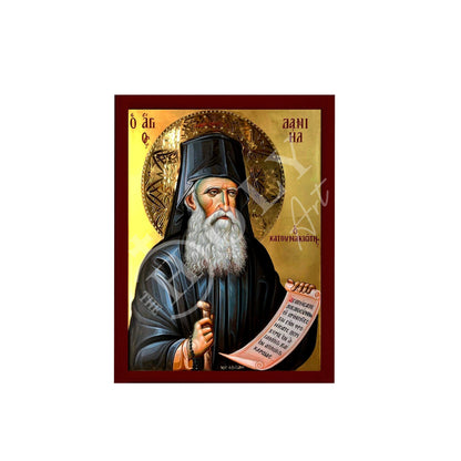 Saint Daniel icon, Handmade Greek Orthodox icon St Daniel Katounakiotis, Byzantine art wall hanging on wood plaque, religious decor - TheHolyArt