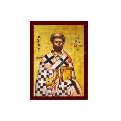 Saint Augustine icon, Handmade Greek Orthodox icon St Augustine of Canterbury, Byzantine wood plaque - TheHolyArt