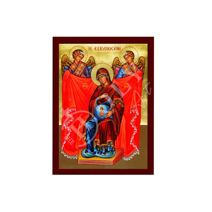 Virgin Mary icon Panagia in Pregnancy, Handmade Greek Orthodox Icon, Mother of God Byzantine art, Theotokos wall hanging wood plaque - TheHolyArt