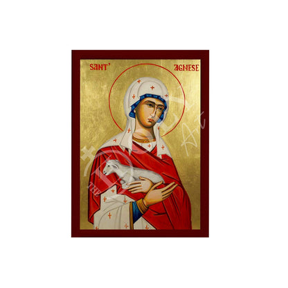 Saint Agnes icon, Handmade Greek Orthodox icon St Agnes of Rome, Byzantine art wall hanging wood plaque, religious gift - TheHolyArt
