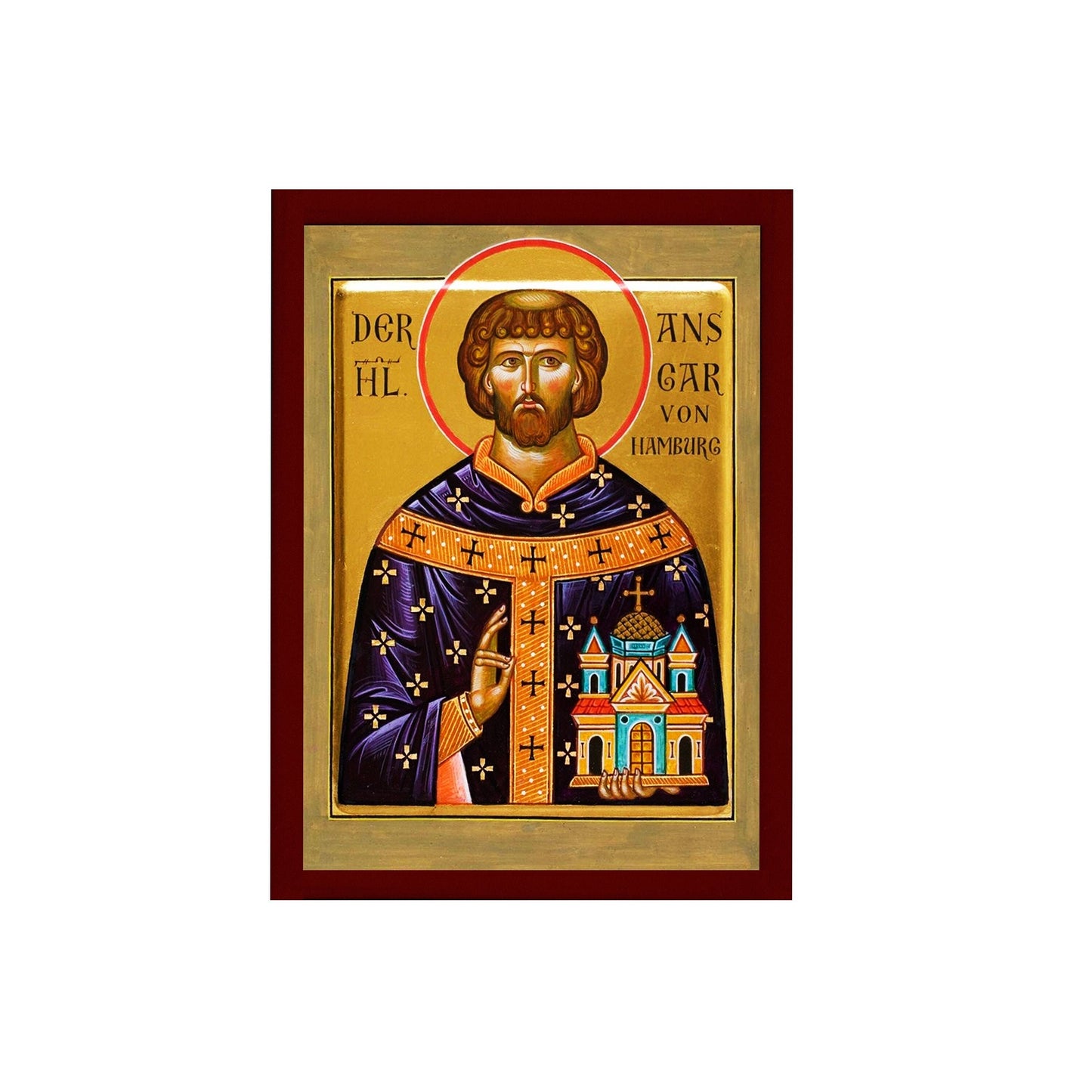 Saint Ansgar icon, Handmade Greek Orthodox icon St Ansgar or St Oscar, Byzantine art wall hanging on wood plaque, religious decor TheHolyArt