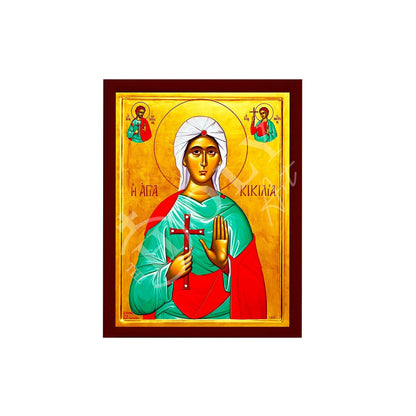 Saint Cecilia icon, Handmade Greek Orthodox icon of St Cecilia, Byzantine art wall hanging wood plaque, religious gift - TheHolyArt