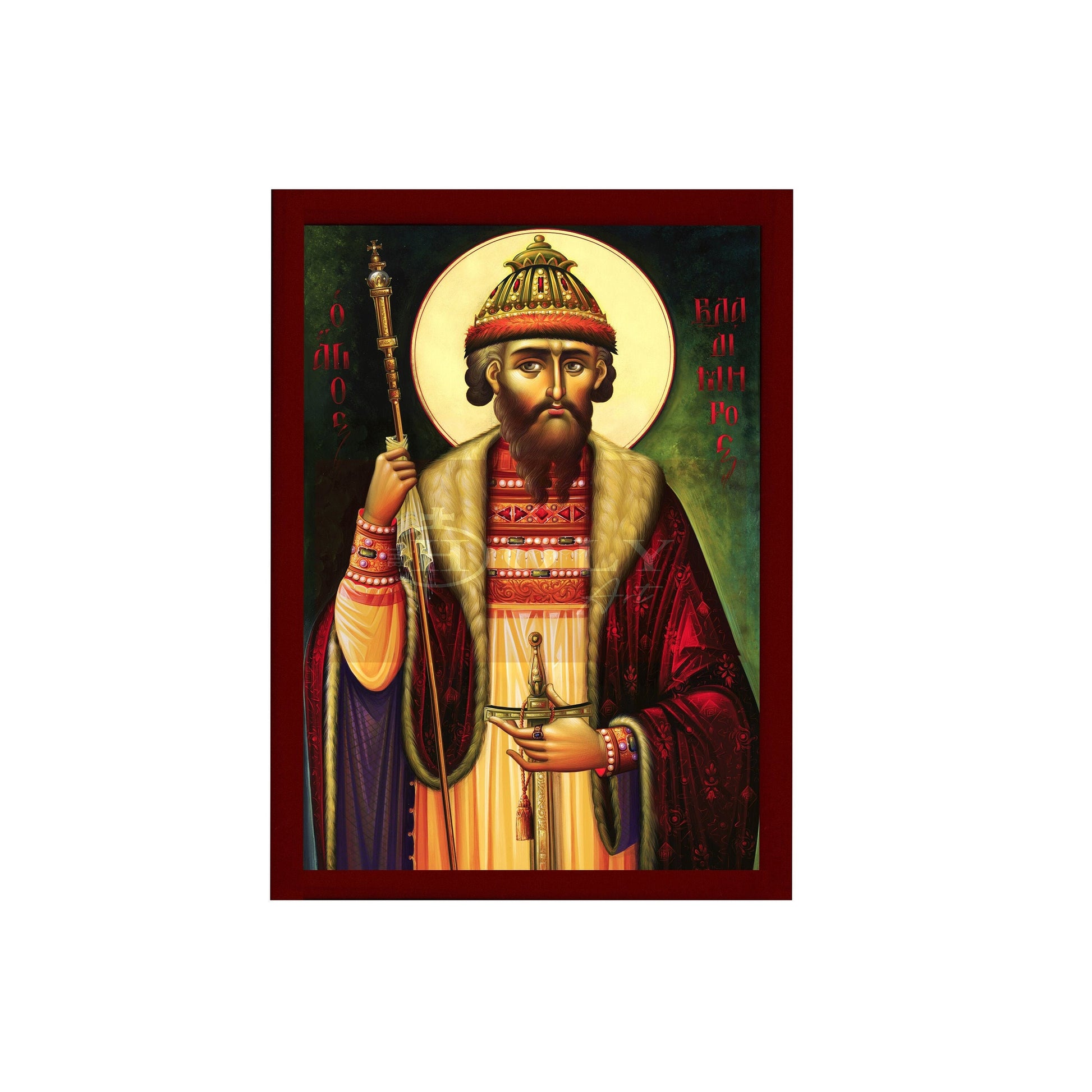 Saint Vladimir icon, Handmade Greek Orthodox icon of St Vladimir of Kiev, Byzantine art wall hanging icon wood plaque, religious decor TheHolyArt