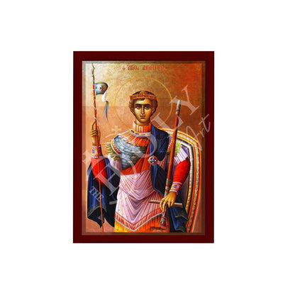 Saint Demetrius icon, Handmade Greek Orthodox icon of St Demetrios, Byzantine art wall hanging icon on wood plaque, religious decor - TheHolyArt