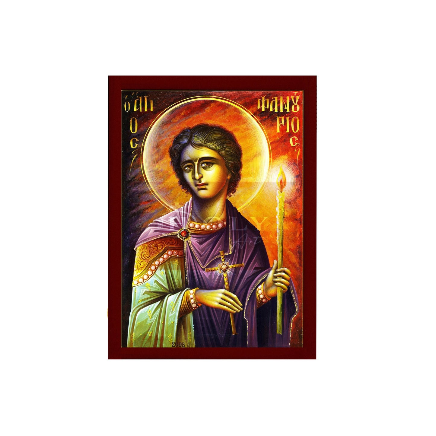 Saint Phanourios icon, Handmade Greek Orthodox icon St Fanourios, Byzantine art wall hanging wood plaque icon, religious decor TheHolyArt