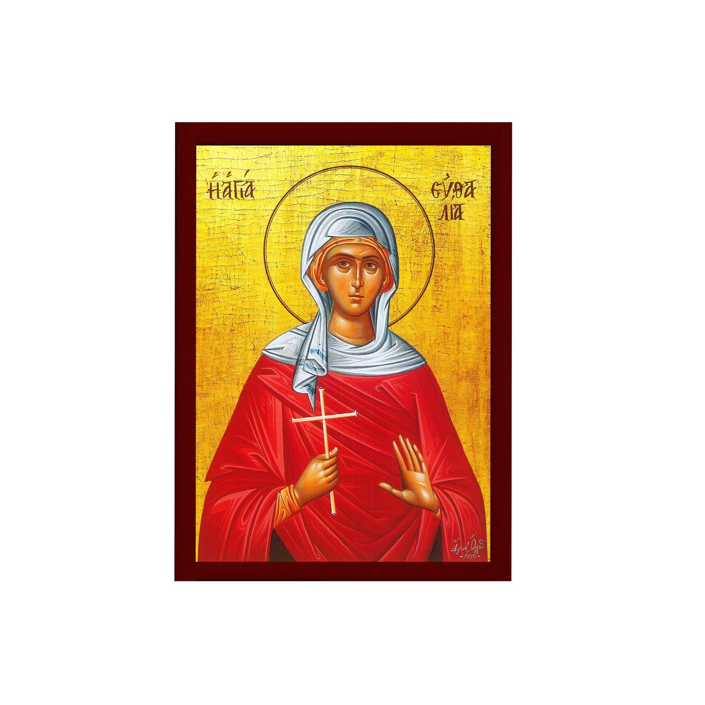 Saint Euthalia icon, Handmade Greek Orthodox icon of St Euthalia, Byzantine art wall hanging icon on wood plaque, religious decor TheHolyArt
