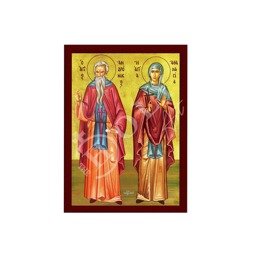 Saint Andronikos and Athanasia icon, Handmade Greek Orthodox icon, Byzantine art wall hanging icon wood plaque, religious decor - TheHolyArt