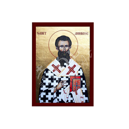 Saint Ambrose icon, Handmade Greek Orthodox icon St Ambrose of Milan, Byzantine art wall hanging on wood plaque icon, religious decor - TheHolyArt