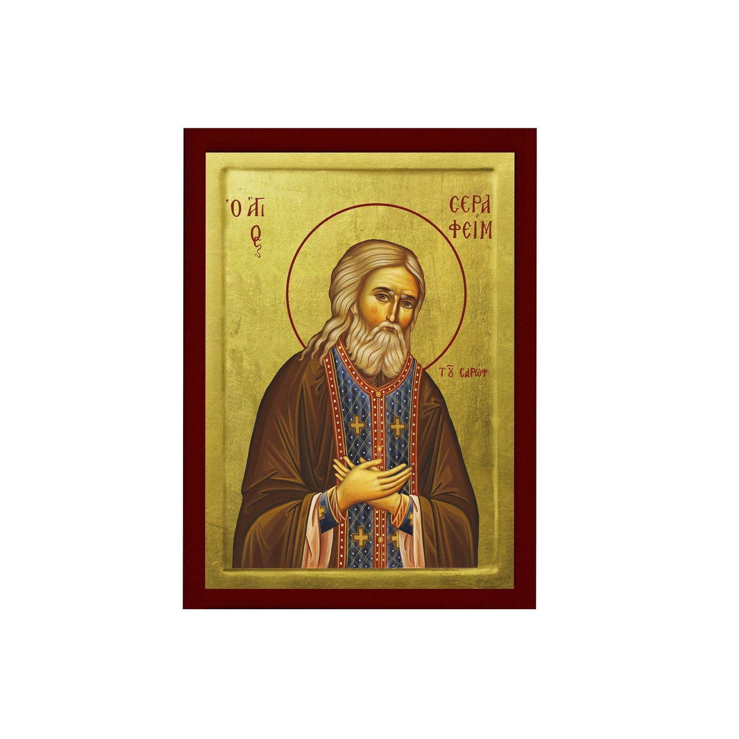 Saint Seraphim icon, Handmade Greek Orthodox icon St Seraphim of Sarov, Byzantine art wall hanging on wood plaque icon, religious decor TheHolyArt