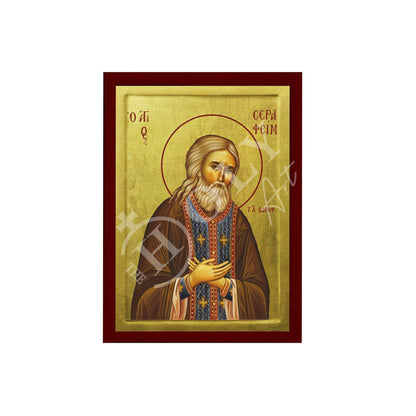 Saint Seraphim icon, Handmade Greek Orthodox icon St Seraphim of Sarov, Byzantine art wall hanging on wood plaque icon, religious decor - TheHolyArt