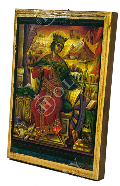 Saint Catherine icon, Handmade Greek Orthodox icon canvas of St Katherine of Sinai, Byzantine art wall hanging icon plaque, religious decor - TheHolyArt