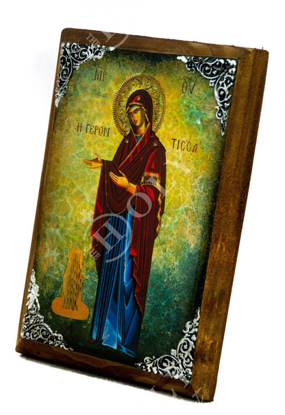 Virgin Mary icon Panagia Giatrissa, Handmade Greek Orthodox Icon, Mother of God Byzantine art, Theotokos wall hanging wood plaque decor - TheHolyArt