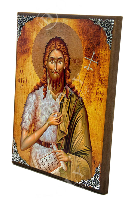 Saint John icon, Byzantine wall hanging art, Greek Orthodox icon handmade wood plaque of Saint John Baptist, religious home decor - TheHolyArt