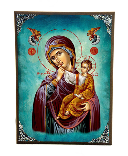 Virgin Mary icon Panagia Paramythia Handmade Greek Christian Orthodox Icon Byzantine wood plaque - TheHolyArt