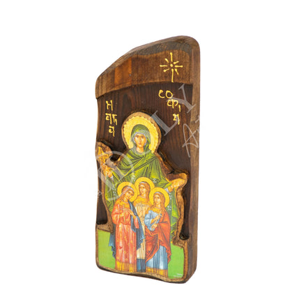 Saint Sophia icon, Orthodox icon St Sofia the Martyr, Greek Handmade Byzantine art wall hanging of Hagia Sophia wood plaque, religious decor - TheHolyArt