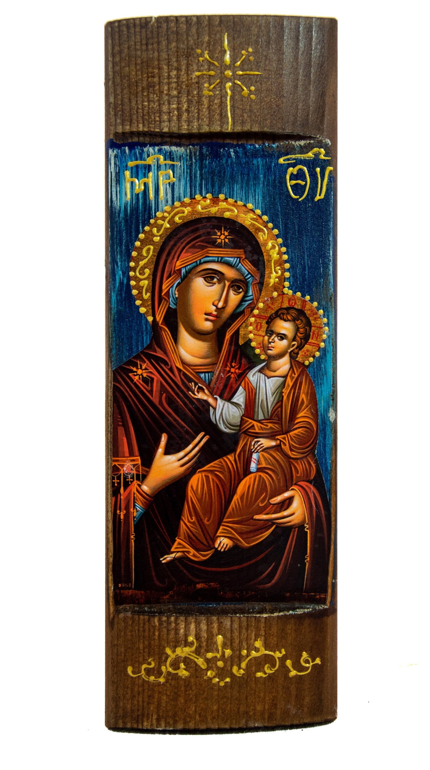 Virgin Mary icon Panagia Hodegetria, Handmade Greek Orthodox Icon, Mother of God Byzantine art wall hanging, Theotokos icon wood plaque TheHolyArt