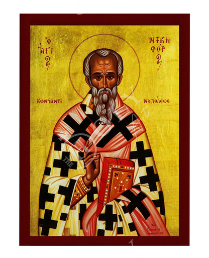 Saint Nicephorus icon, Handmade Greek Orthodox icon of St Nikephoros of Constantinople, Byzantine art wall hanging icon on wood plaque - TheHolyArt