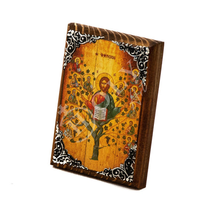 Jesus Christ icon with Apostles, Ampelos True Vine handmade Greek Orthodox icon, Byzantine art wall hanging on wood plaque, religious decor - TheHolyArt
