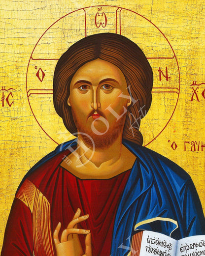 Jesus Christ icon Glykys, Handmade Greek Orthodox icon of our Lord, Byzantine art wall hanging on wood plaque, religious icon home decor - TheHolyArt
