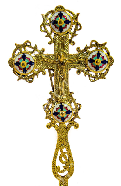 Standing Table Altar Crucifix, Brass Handmade Greek Orthodox Byzantine Gold plated Holy Cross - TheHolyArt
