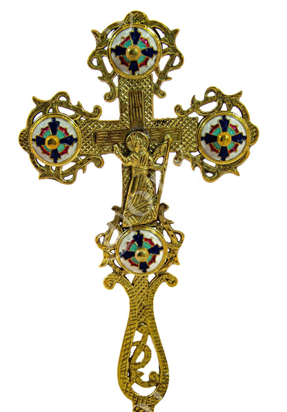 Standing Table Altar Crucifix, Brass Handmade Greek Orthodox Byzantine Gold plated Holy Cross - TheHolyArt
