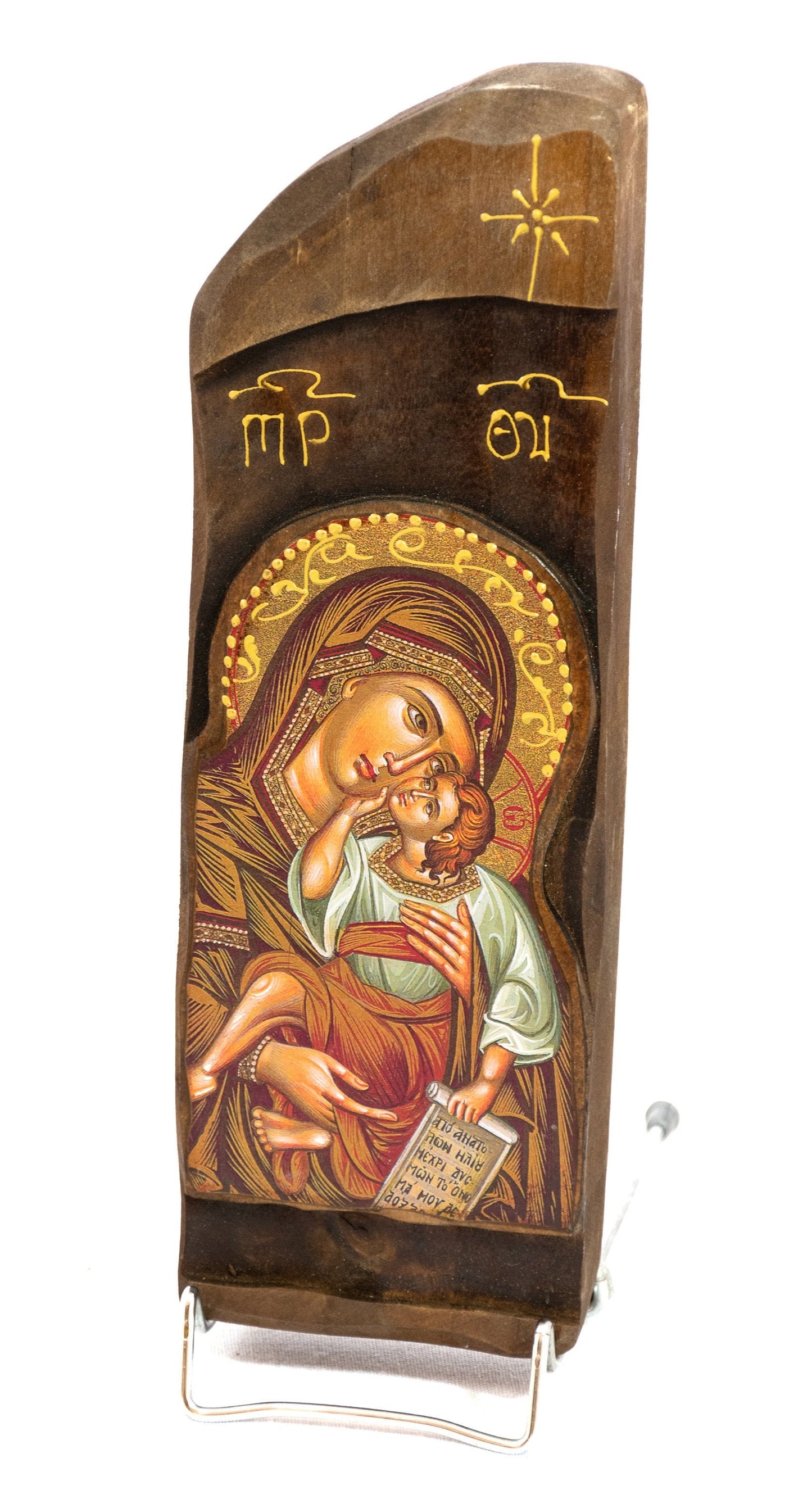 Virgin Mary icon Panagia Eleousa, Handmade Greek Orthodox Icon, Mother of God Byzantine art wall hanging, Theotokos wood plaque TheHolyArt