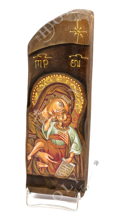 Virgin Mary icon Panagia Eleousa, Handmade Greek Orthodox Icon, Mother of God Byzantine art wall hanging, Theotokos wood plaque - TheHolyArt