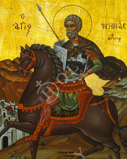 Saint Menas icon, Handmade Greek Orthodox icon St Menas of Egypt, Byzantine art wall hanging on wood plaque icon, religious decor - TheHolyArt