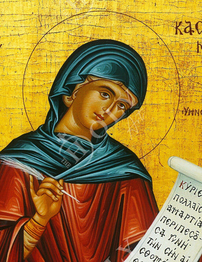 Saint Kassiani icon the Hymnographer, Handmade Greek Orthodox icon of St Kassiani, Byzantine art wall hanging, religious gift - TheHolyArt