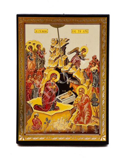 Nativity Jesus Christ icon, Birth of Jesus Orthodox Icon, Byzantine wall hanging art, Greek handmade wood plaque icon, wedding gift 27x21cm - TheHolyArt