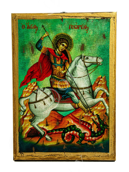 Saint George icon, Handmade Greek Orthodox icon of St George 30x20cm, Byzantine art wall hanging canvas icon wood plaque, religious decor - TheHolyArt