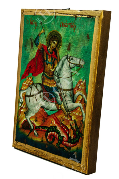 Saint George icon, Handmade Greek Orthodox icon of St George 30x20cm, Byzantine art wall hanging canvas icon wood plaque, religious decor - TheHolyArt