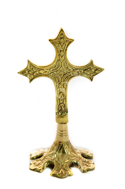 Standing Table Altar Crucifix, Jesus Christ Brass Blessing Cross, Handmade Greek Orthodox Byzantine Gold plated Holy Cross, religious decor - TheHolyArt