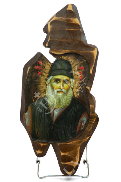 Saint Paisios of Mount Athos icon, Handmade Greek Orthodox icon St Paisios, Byzantine art wall hanging wood plaque 38x18cm, religious decor - TheHolyArt