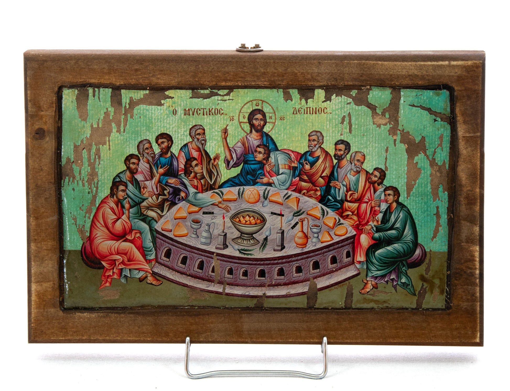 The Last Supper Orthodox icon, Jesus Christ icon, Handmade Byzantine art of Holy Communion canvas on wood plaque 38x25cm, religious decor TheHolyArt