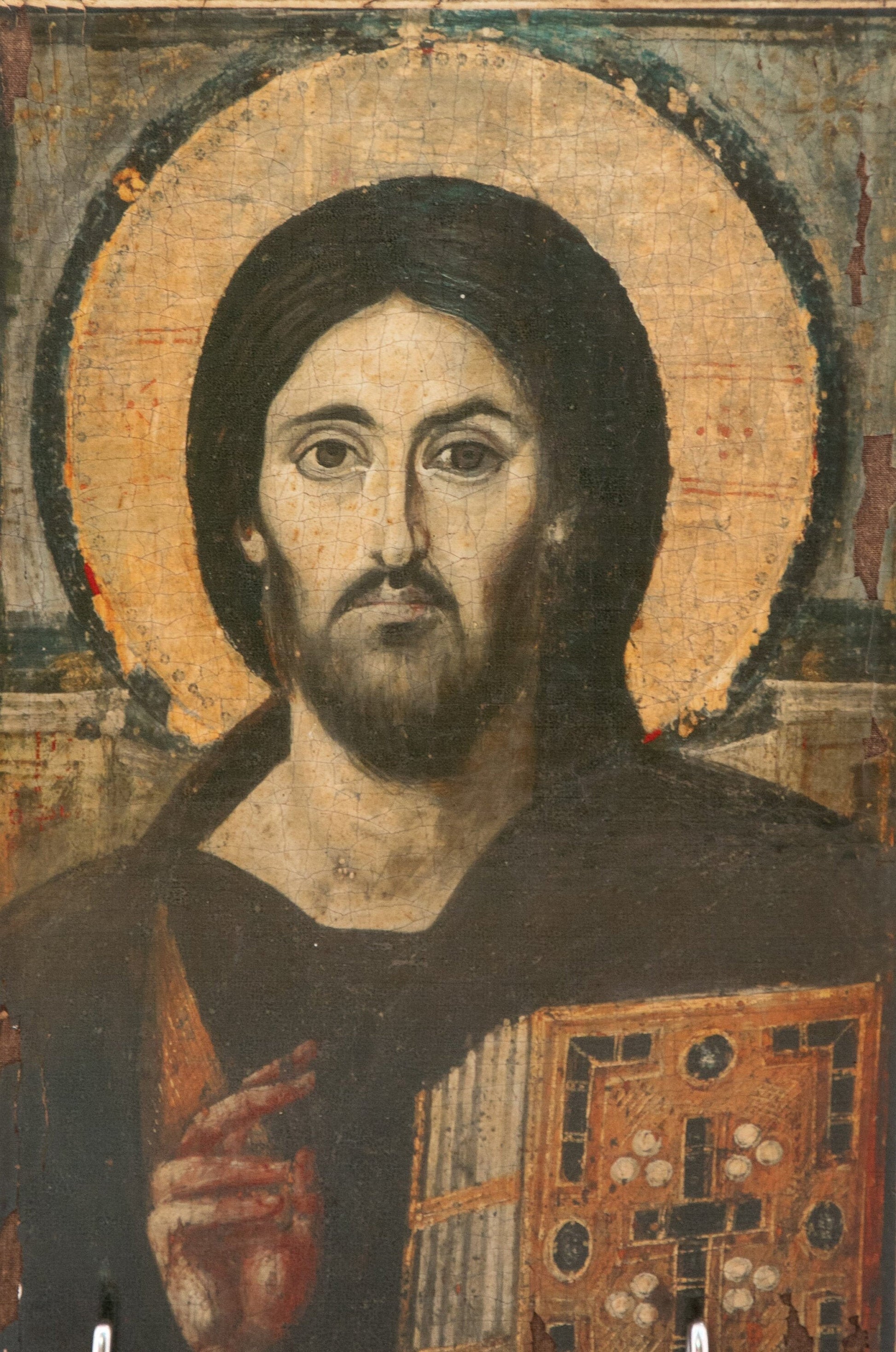 Jesus Christ icon Sinai, Handmade Greek Orthodox icon of our Lord, Byzantine art wall hanging canvas icon  wood plaque 27x17cm, wedding gift TheHolyArt