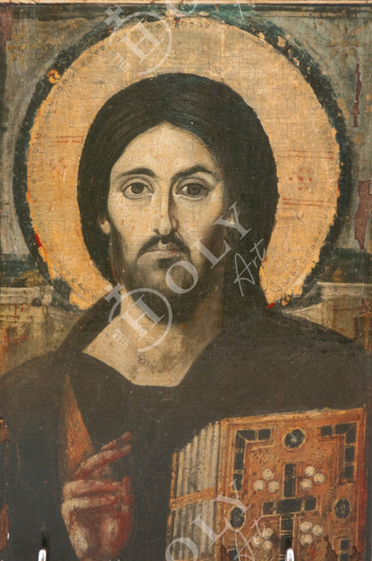 Jesus Christ icon Sinai, Handmade Greek Orthodox icon of our Lord, Byzantine art wall hanging canvas icon wood plaque 27x17cm, wedding gift - TheHolyArt