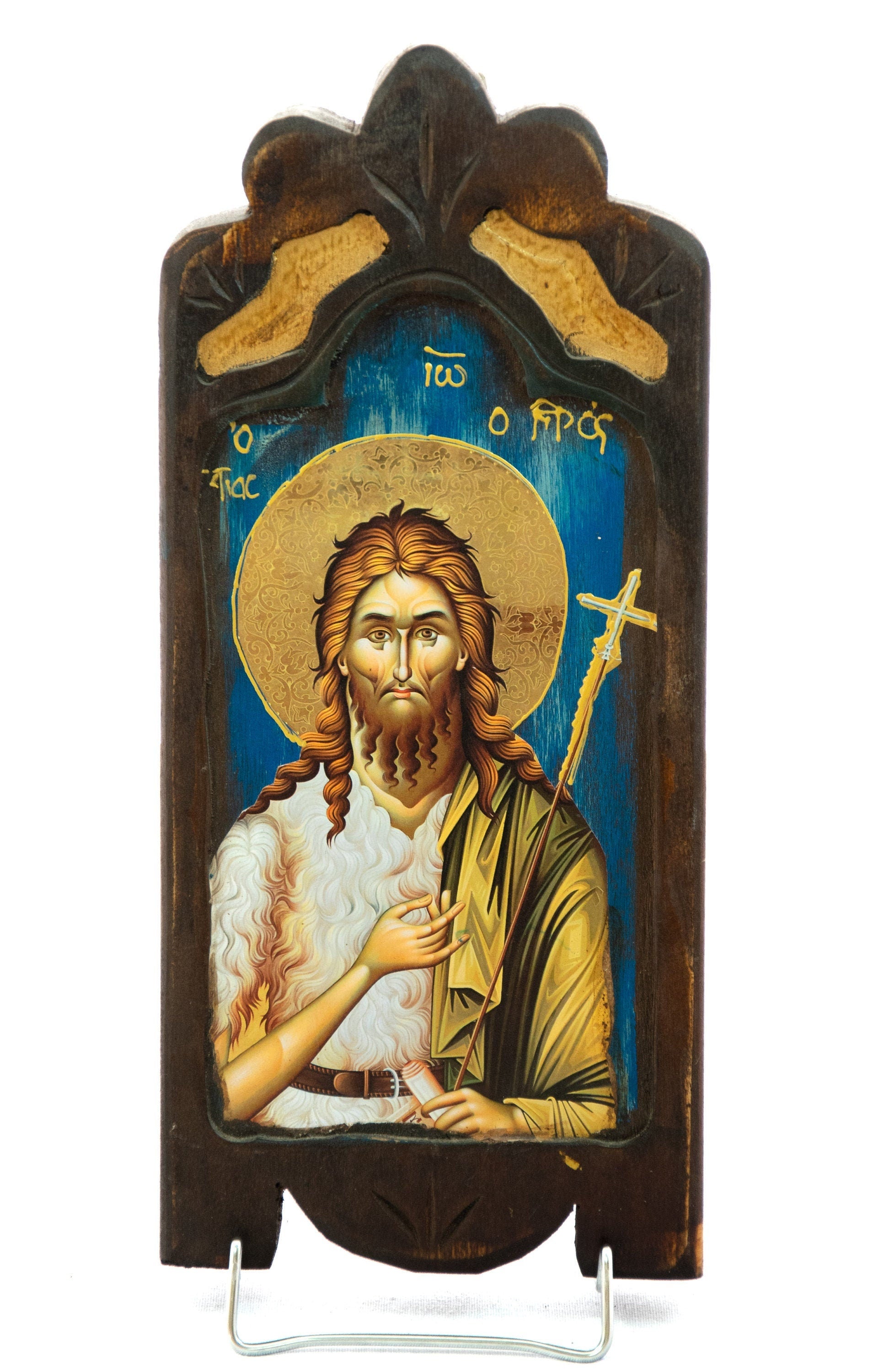 Saint John icon the Forerunner, Handmade Greek Orthodox icon of St John Baptist, Byzantine art wall hanging icon on wood plaque 35x22cm TheHolyArt