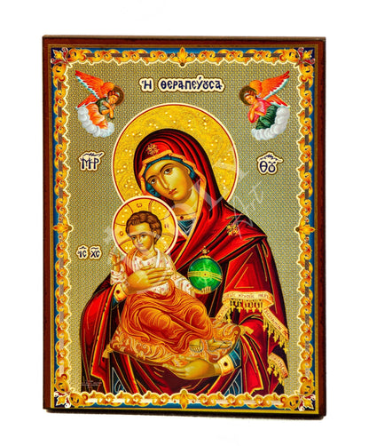 Virgin Mary icon Panagia, Handmade Greek Orthodox Icon, Mother of God Byzantine art wall hanging, Theotokos religious wood plaque - TheHolyArt