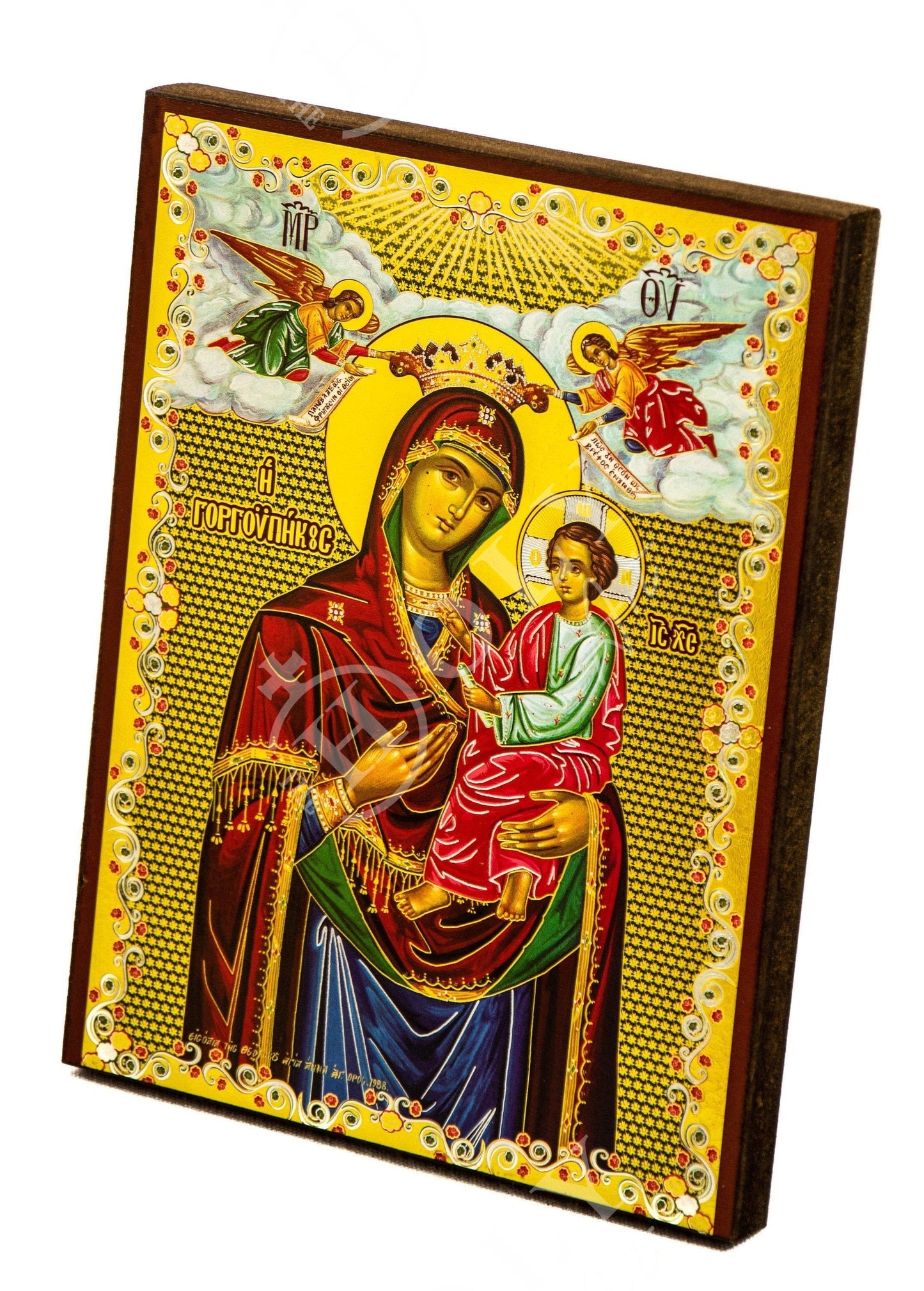 Virgin Mary icon Panagia, Handmade Greek Orthodox Icon, Mother of God Byzantine art wall hanging, Theotokos religious wood plaque TheHolyArt