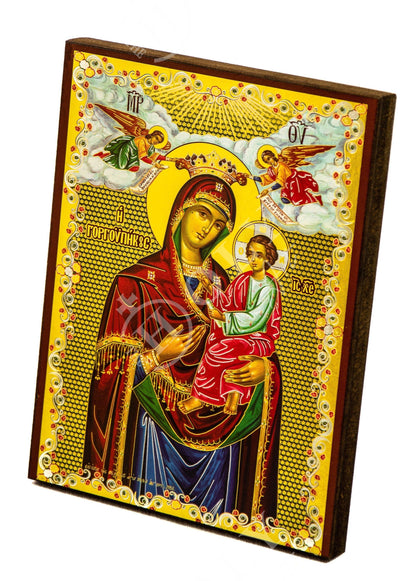 Virgin Mary icon Panagia, Handmade Greek Orthodox Icon, Mother of God Byzantine art wall hanging, Theotokos religious wood plaque - TheHolyArt