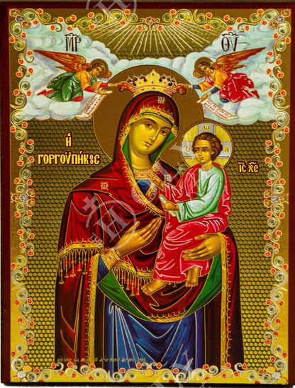 Virgin Mary icon Panagia, Handmade Greek Orthodox Icon, Mother of God Byzantine art wall hanging, Theotokos religious wood plaque - TheHolyArt