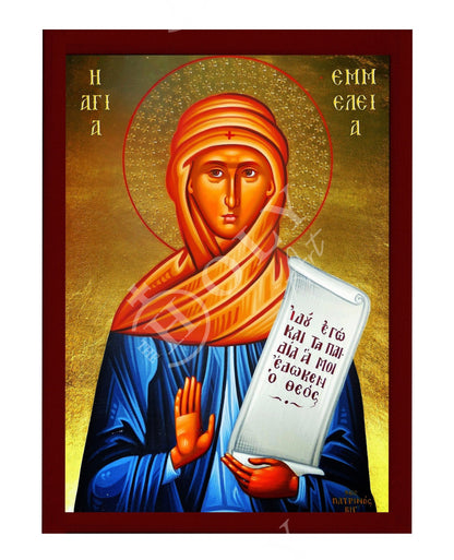 Saint Emmelia icon, Handmade Greek Orthodox icon of St Emmelia of Caesarea, Byzantine art wall hanging icon wood plaque, religious decor - TheHolyArt